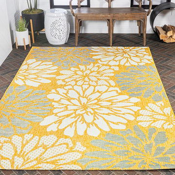 Zinnia Modern Floral Textured Weave Indoor/outdoor Area Rug